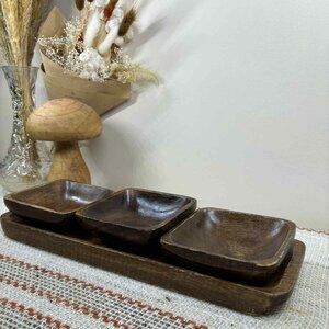 Vintage MCM Wooden snack bowl and platter, trinket bowl